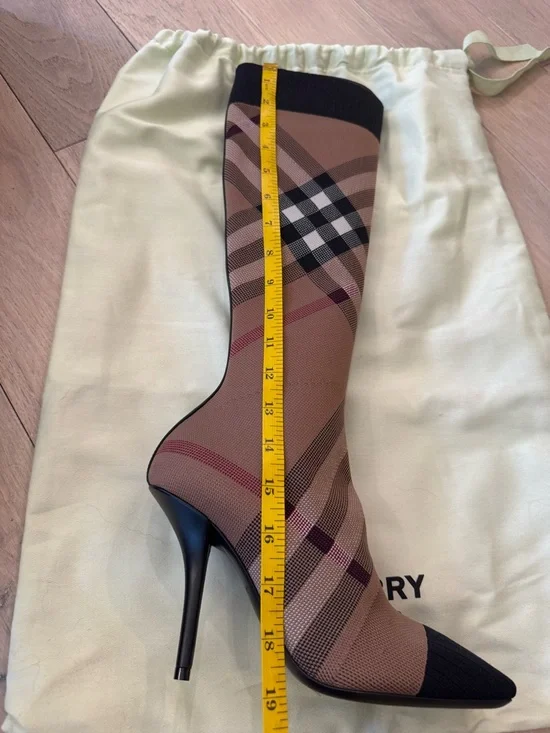 Burberry Tan and Black Check Stretch Sock Booties - Picture 6 of 10